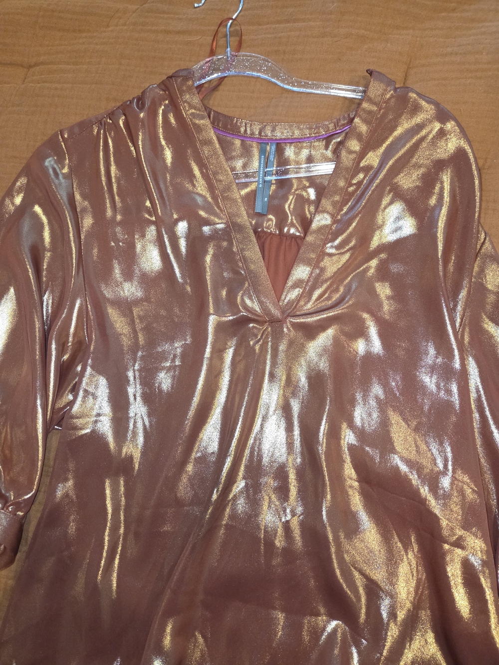 Anthropologie Metallic Rose Gold V-Neck Blouse